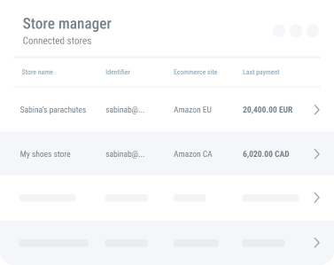 Payoneer account - personal webstore no problem Store manager table